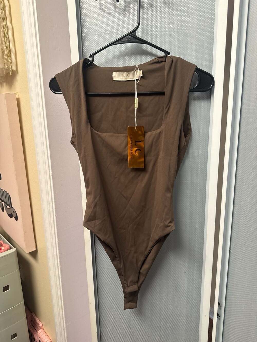 NWT Lizette Collection Brown Square Neck Sleeveless Thong Bodysuit
